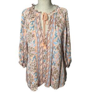 Omika Top Medium Tunic Boho Blouse Shirt Floral Pastel Viscose India Gypsy